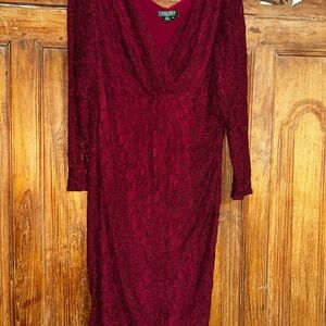 Lauren Ralph Lauren Burgundy Lace Long Sleeve Dress